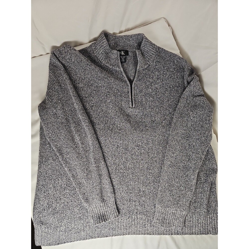 Vintage Calvin Klein Men's XXL Gray Quarter Zip Knit Sweater 100% Cotton